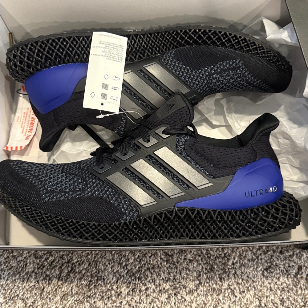 Adidas Ultra 4D Black and Blue Sneakers. Men's 12 never used, NIB